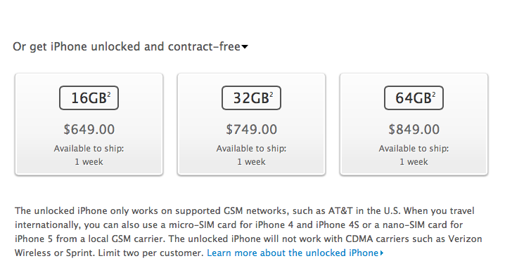 Unlocked iphone 5's for sale in the US Apple store